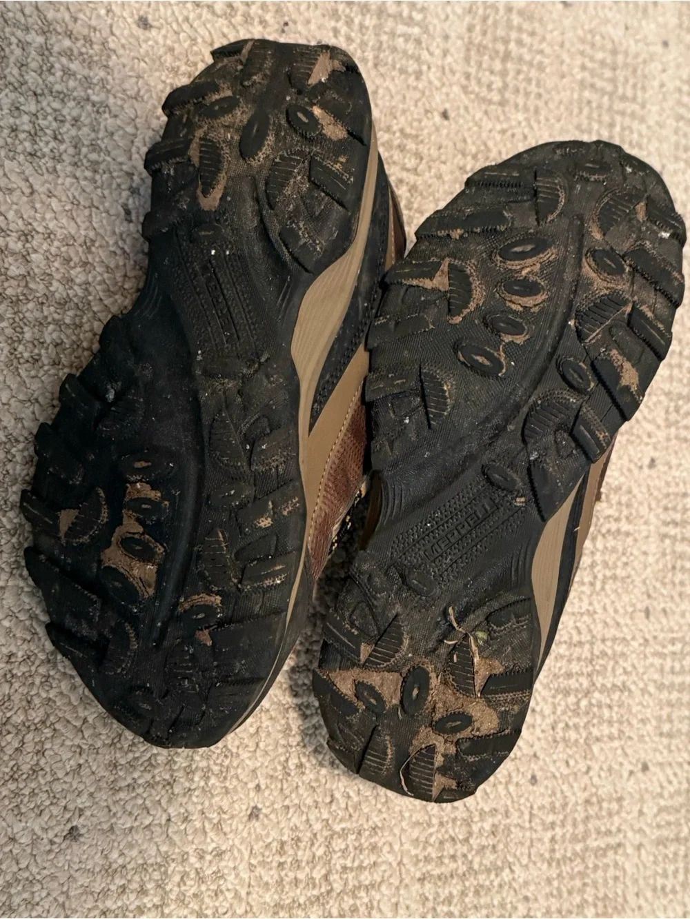 Merrell Kids Brown and Black Trail Running Shoes with Yellow Accents
